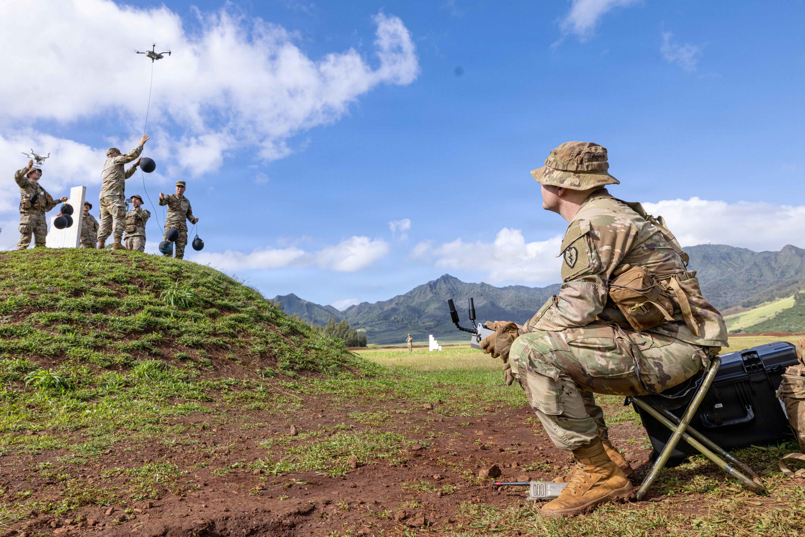 U.S. soldiers train during a CUAS exercise at Schofield Barracks, Hawaii, Feb. 17, 2026.